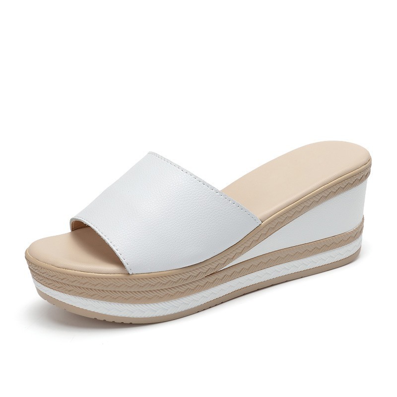 Xăng đan Nữ Slip On Thời Trang Peep Toe Wedge Sandals Trắng