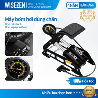 Bơm đạp Chân 2 ống Wisezen Dành Cho Xe đạp ô Tô Xe Máy Có đồng Hồ đo áp Suất Bơm đạp Chân đa Năng Chính Hãng