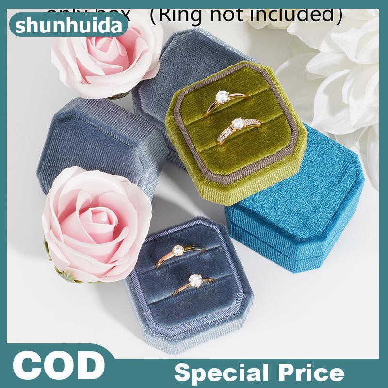 Shunhuida 1 Hộp Nhẫn Nhung Đôi Hộp Nhẫn Có Nắp Có Thể Tháo Rời 2 Khe Hình Bát Giác Nhẫn Giá Đỡ Để Đí