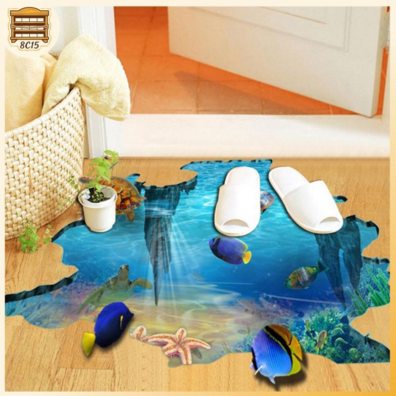 [8C15] 3D Sea Underwater World Fish Turtle Wall Stiers Room Wall Floor Decal Stiers [8C]