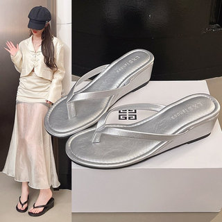 Phong Cách Hàn Quốc Thời Trang Phong Cách Mới Nêm Gót Chân Flip-Flops Nữ Lật Nâng Cao Đáy Mềm Chống-