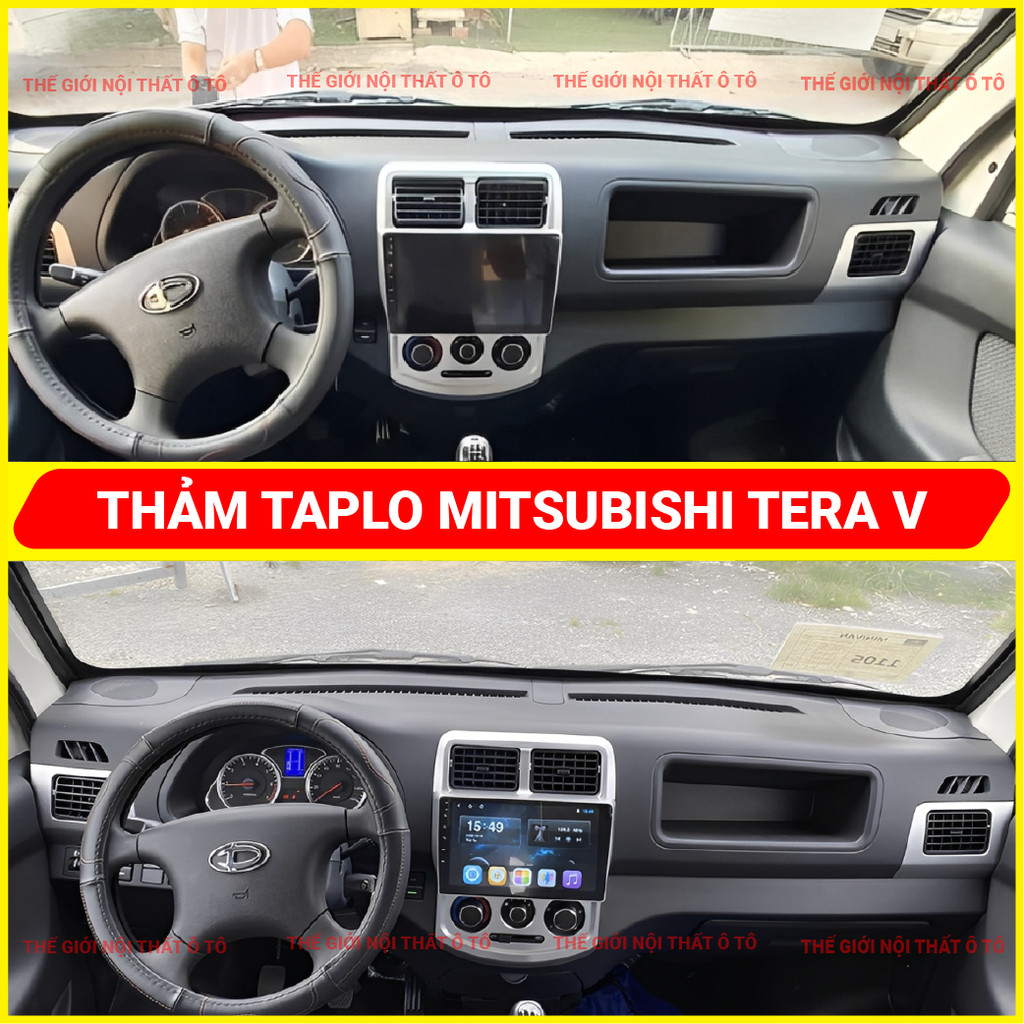 Thảm taplo MITSUBISHI TERA V da cacbon, da vân gỗ, tuyết nhung chống nắng cao cấp