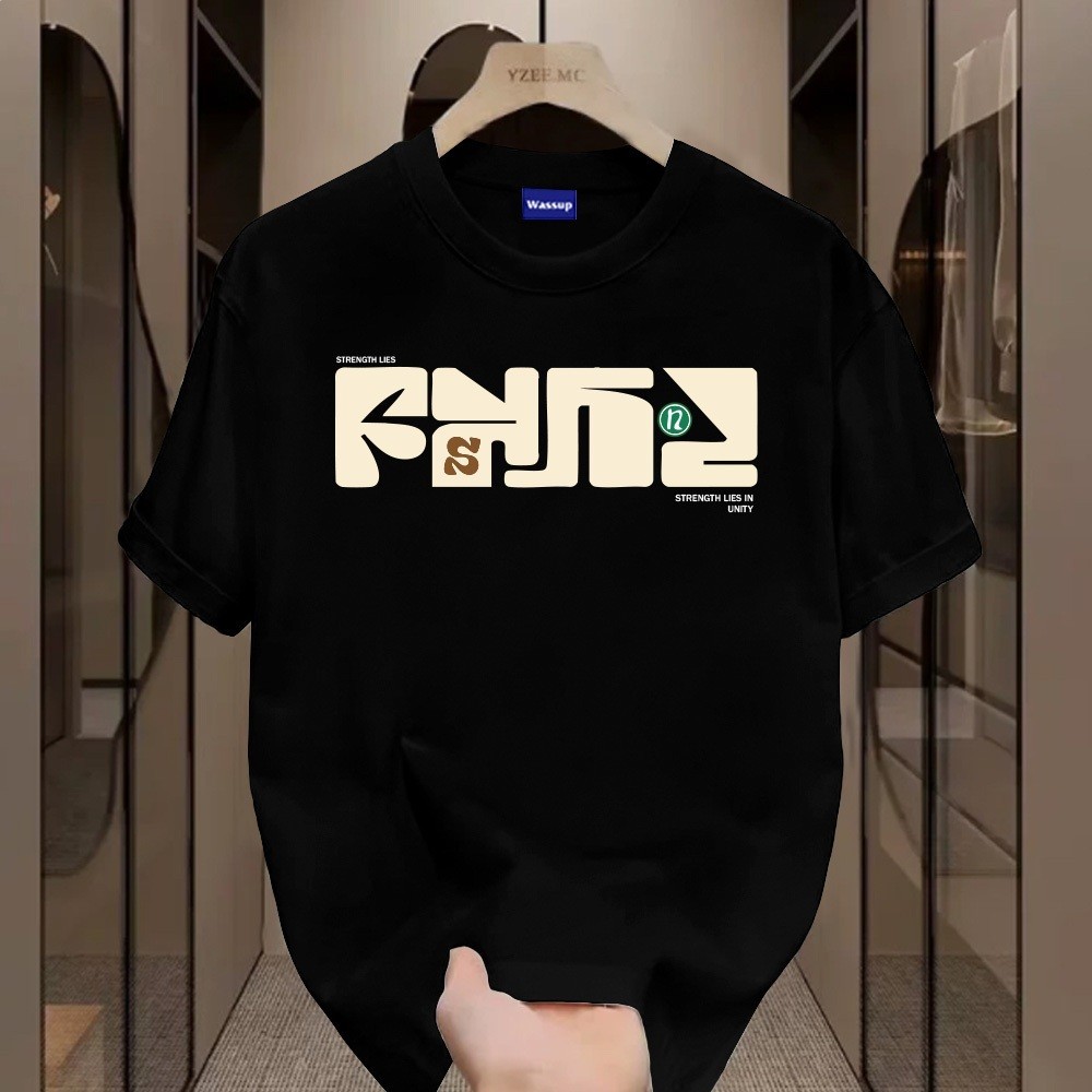 ✨Hàng có sẵn✨WASSUP Printed pattern -Áo thun nam mới 100% cotton, thời trang, Unisex