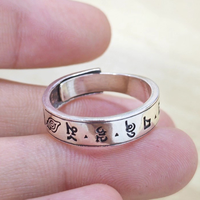 Premium In-Stock#925Silver ring Six Proverbs Men's Silver Ring Single Index Finger Ring Retro Person