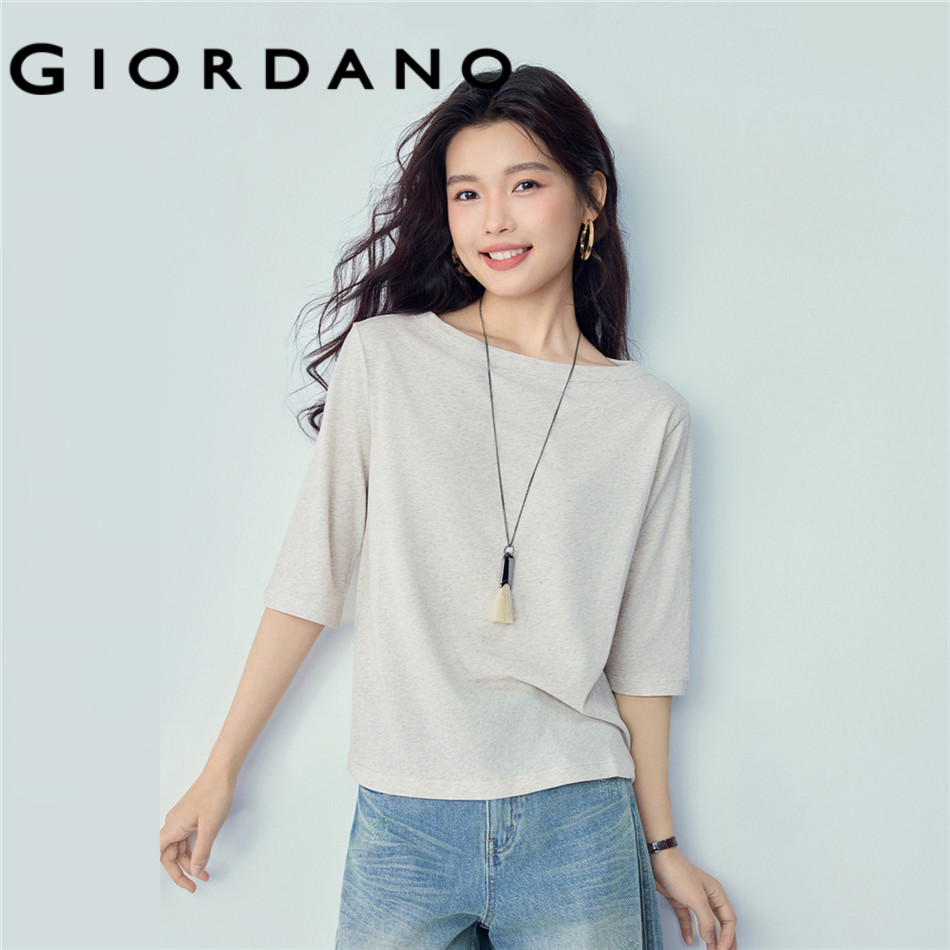 GIORDANO WOMEN Boat neck 3/4 sleeve heather tee 05326424