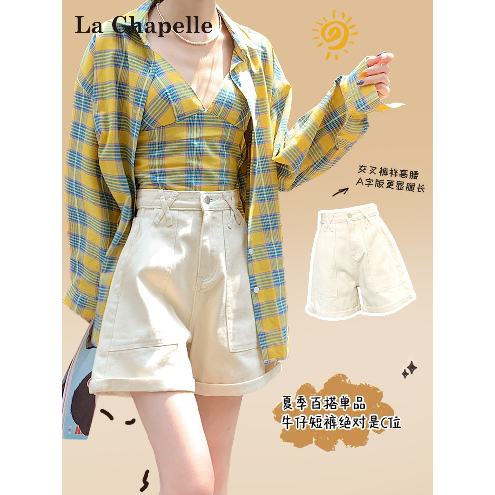 quần short nữ cạp cao quần short nữ bigsize Laxa Bell Mơ - Quần Short Denim Nữ, Phong Cách Hồng Kông