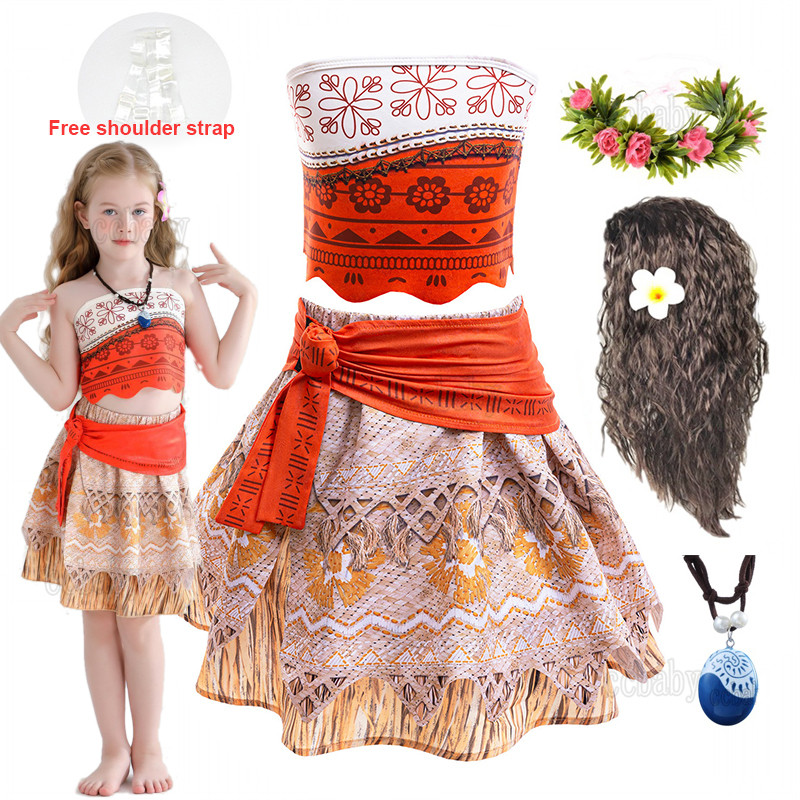 Thời Trang Moana Trang Phục Cho Trẻ Em Bé Gái Moana Áo + Váy Có Dây Đeo Vai Trong Suốt Moana Đầm Côn