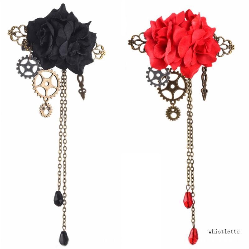 Whi Steampunk Kẹp Tóc Steampunk Trâm Cài Goth Hoa Kẹp Tóc Nữ Goth Thổ Cẩm