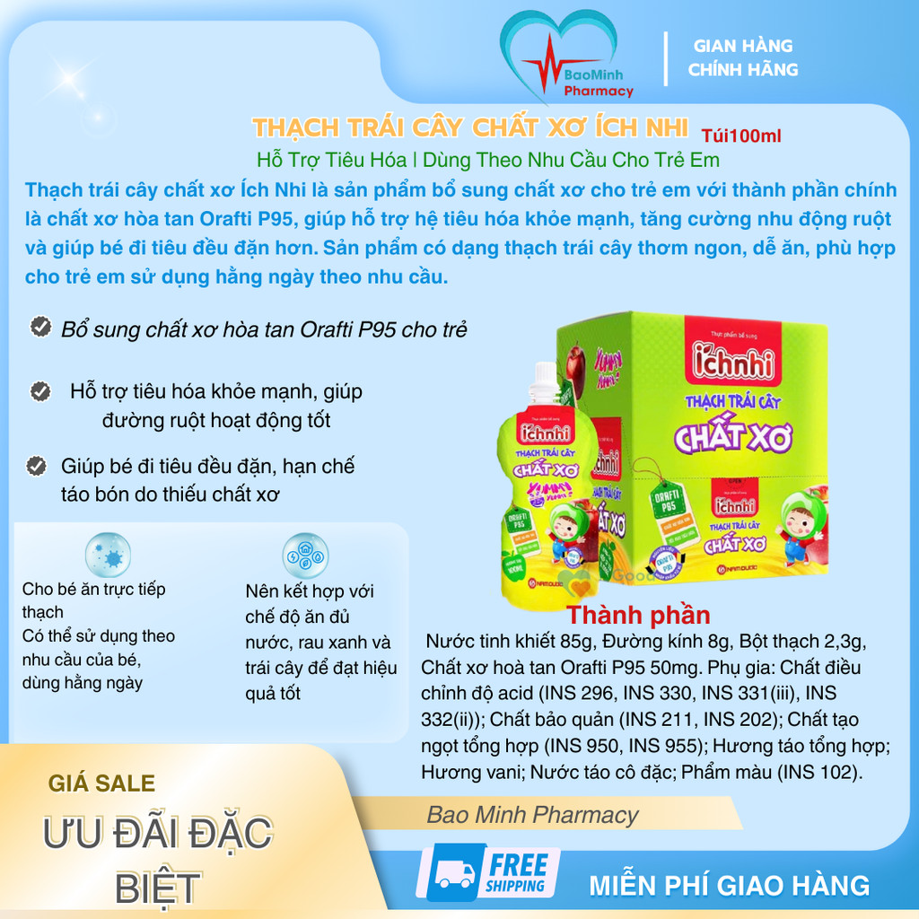 Thạch Trái Cây Chất Xơ Ích Nhi | Chứa Chất Xơ Hòa Tan Orafti P95 | Hỗ Trợ Tiêu Hóa | Dùng Theo Nhu C