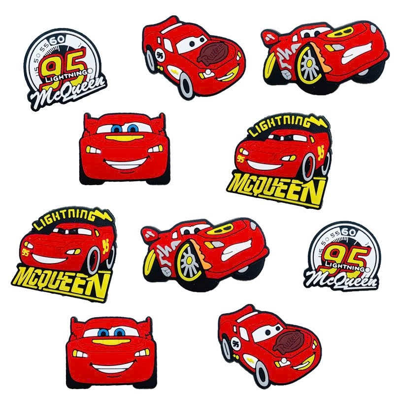Charm ô tô đỏ -  Charm Gắn Dép Ô Tô Hoạt Hình MCQUEEN Cute, Phụ Kiện DIY Dép Xinh- Set charm gắn dép
