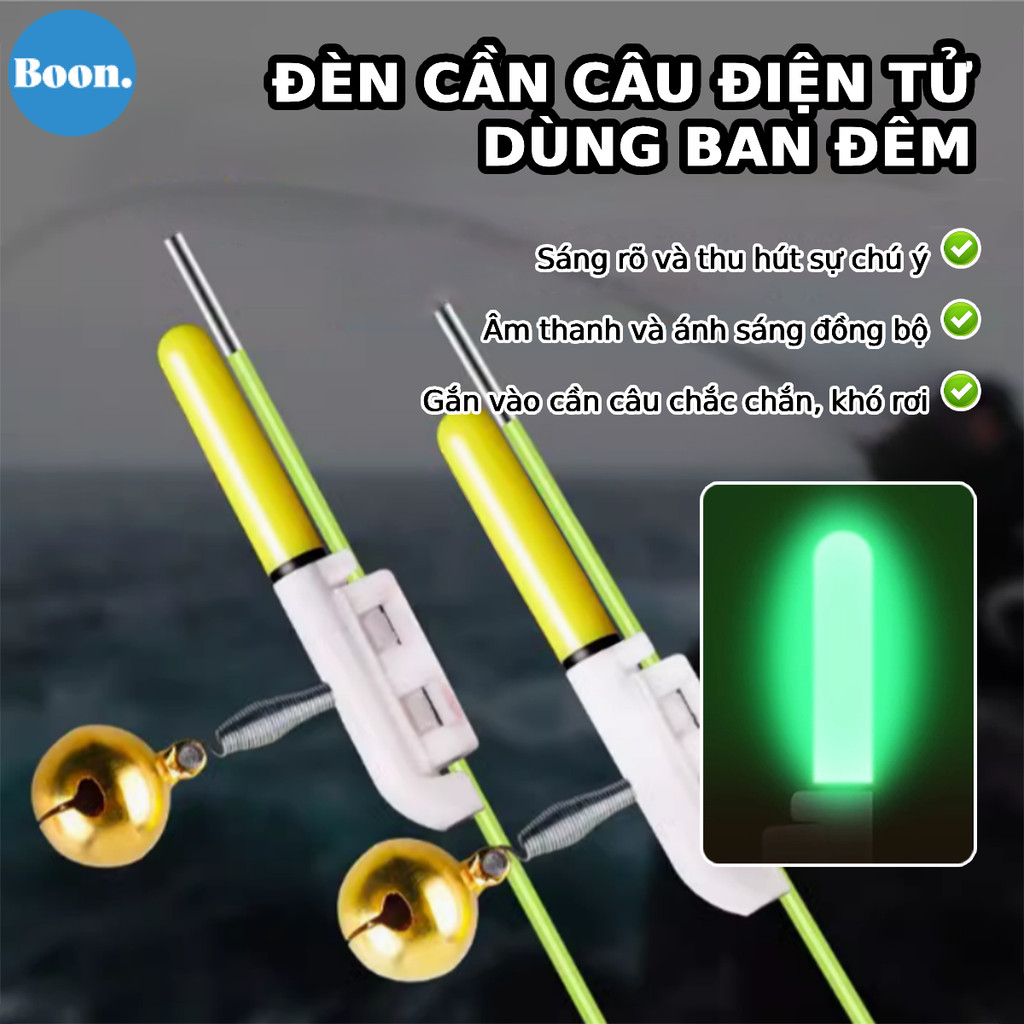 Đèn Đầu Cần Câu Đêm Kèm Chuông Báo Cá & Pin, Đèn Câu Đêm Sáng Bóng Ổn Định, Chống Nước, Chắc Chắn, Có Thể Sử Dụng Lại