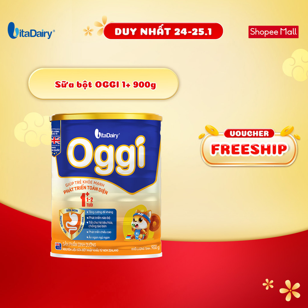 Sữa bột OGGI 1+ 900g giúp bé phát triển toàn diện và khỏe mạnh - VitaDairy