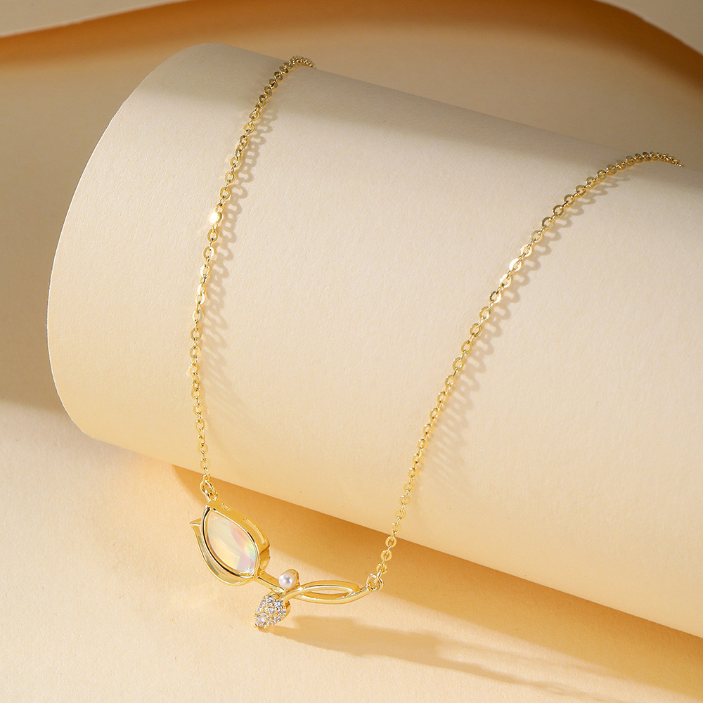 Vòng cổ hoa Tulip mặt trăng bạc S925