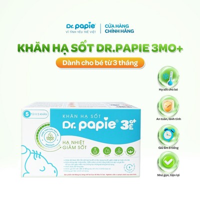 [Live] Khăn Hạ Sốt Thảo Dược Giảm Sốt Nhanh Chóng Ngăn Ngừa Co Giật Dr.Papie 3mo+ (25 khăn/hộp) Dành Cho Bé 3 Tháng