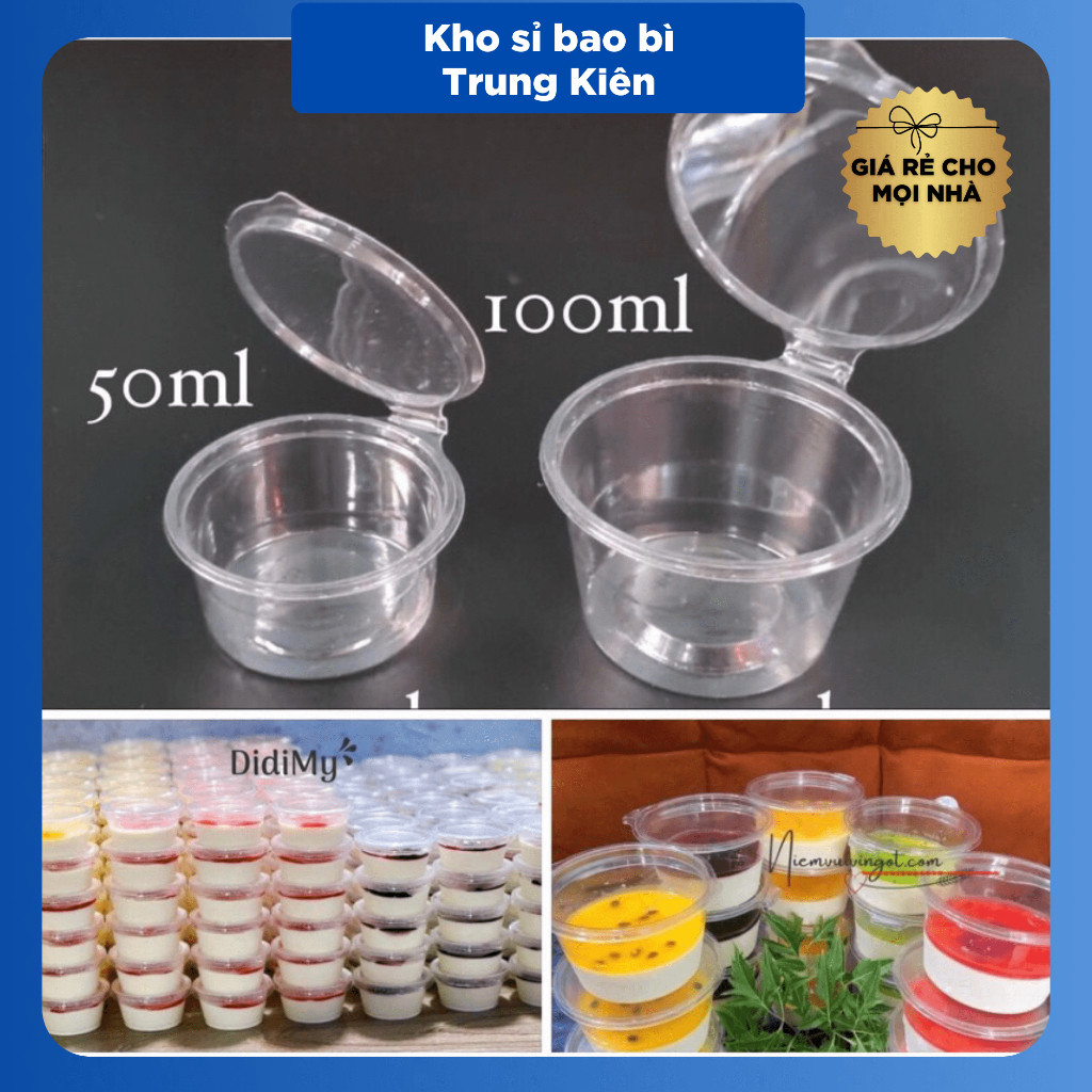 Set 50 Hộp Hũ Nắp Liền Trong Suốt Chịu Nhiệt 50ML, 100ML Đựng Nước Chấm, Hũ Panacota, Cốc Đựng Sốt, Hộp Đựng Bánh Flan