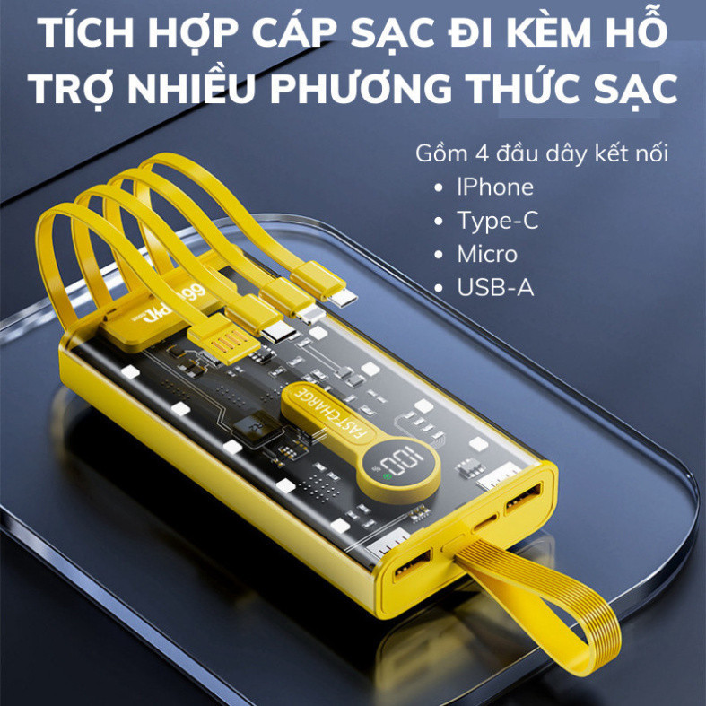 [HÀ NỘI ĐẶT TẠI ĐÂY] Sạc Dự Phòng Trong Suốt 30000 Với 2 Cổng Sạc Nhanh 22.5w và 20W Kèm 4 Đầu Sạc Màn Hình LED | BigBuy360 - bigbuy360.vn