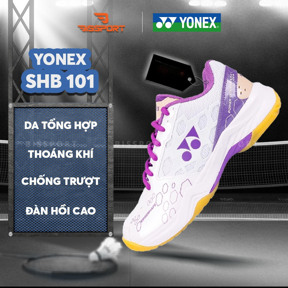 Giày Cầu Lông Yonex SHB101CR Trắng Tím Chính Hãng - Chống Trơn - Bền Bỉ - Nhẹ Êm,  Đế Cao Su Siêu Bá