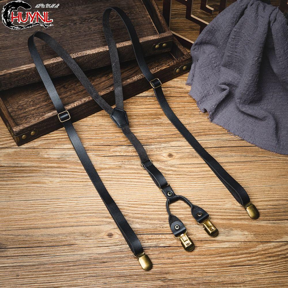 Dây Treo Suspender Nam Phong Cách Anh Quốc, Da Đen 1,5cm, Chống Trượt