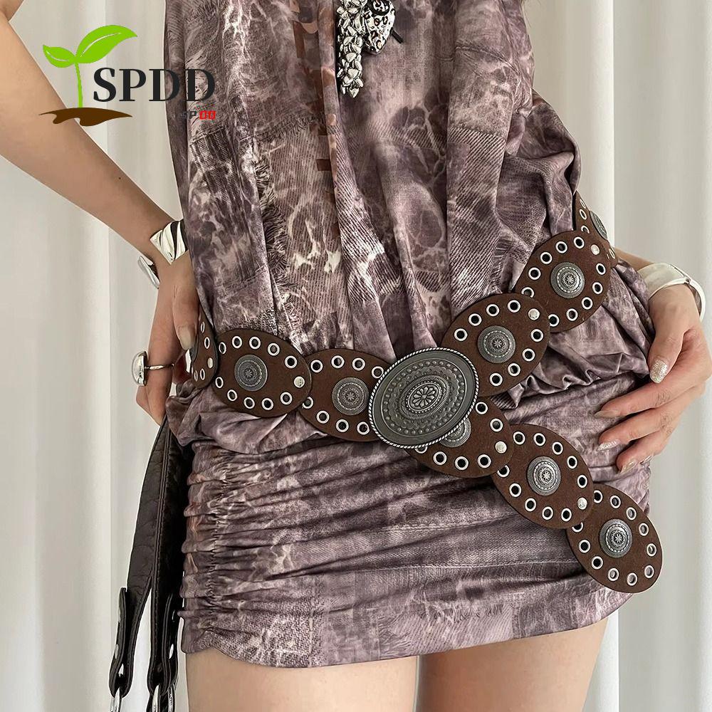 Thắt Lưng Hình Bầu Dục Da PU Vintage Phù Hợp Với Đầm và Quần Jean - Màu Nâu Đen Style Y2K Boho