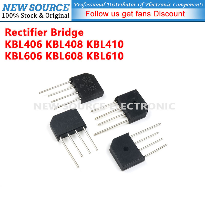 [5 cái] KBL406 KBL408 KBL410 KBL606 KBL608 KBL610 Cầu chỉnh lưu phẳng Nguồn mới