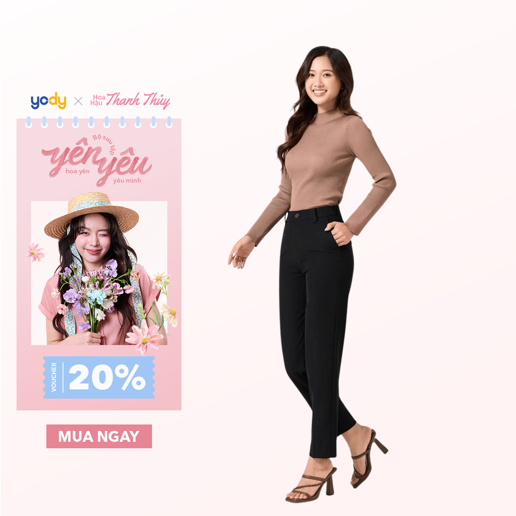 Quần tây nữ YODY lưng cao ống suông tôn dáng chuẩn công sở thời trang nữ QAN5092