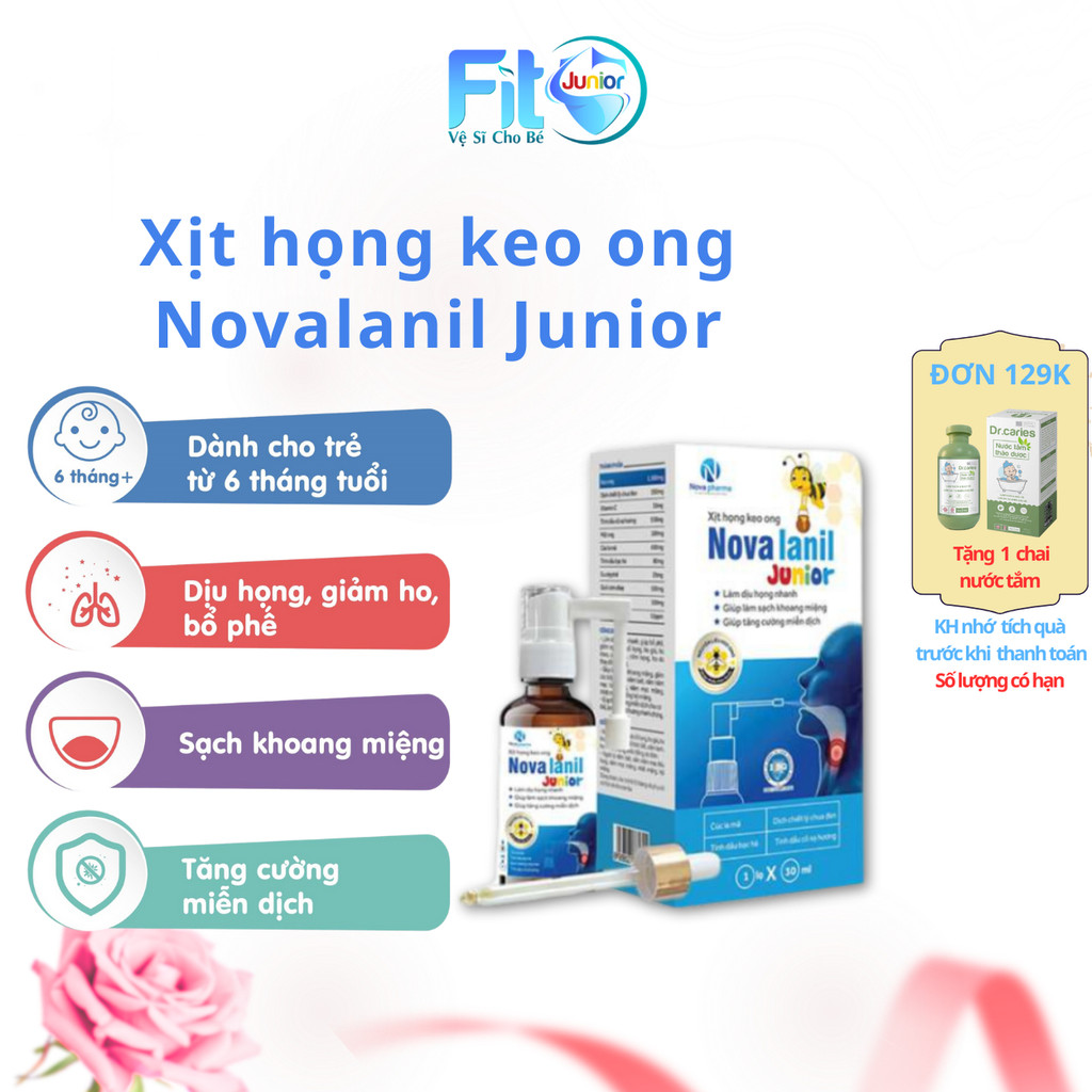 Xịt Keo Ong Giảm Đ.au Rát Họng, Giảm Ho, Giúp Loãng Đờm Cho Bé Nova Lanil Fito Junior, 30ml