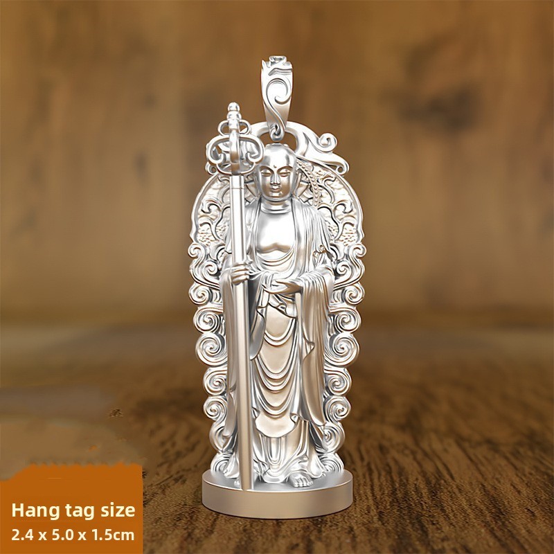 Bạc Sterling Mặt Dây Chuyền Hình Jizo Với Pha Lê - Trang Sức Nam