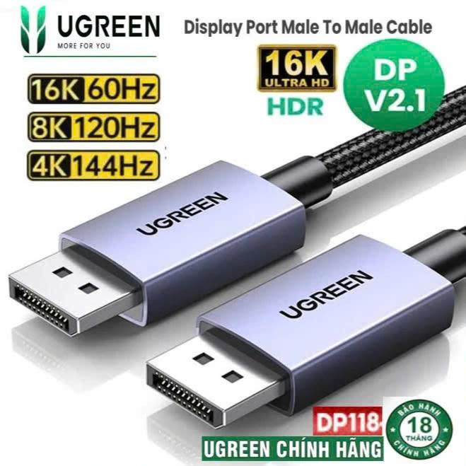Ugreen Cáp dislayport sang dislayport 2.1 Ugreen 25862 15384 15383 DP118 16K dài 3m 2m 1m đầu hợp ki