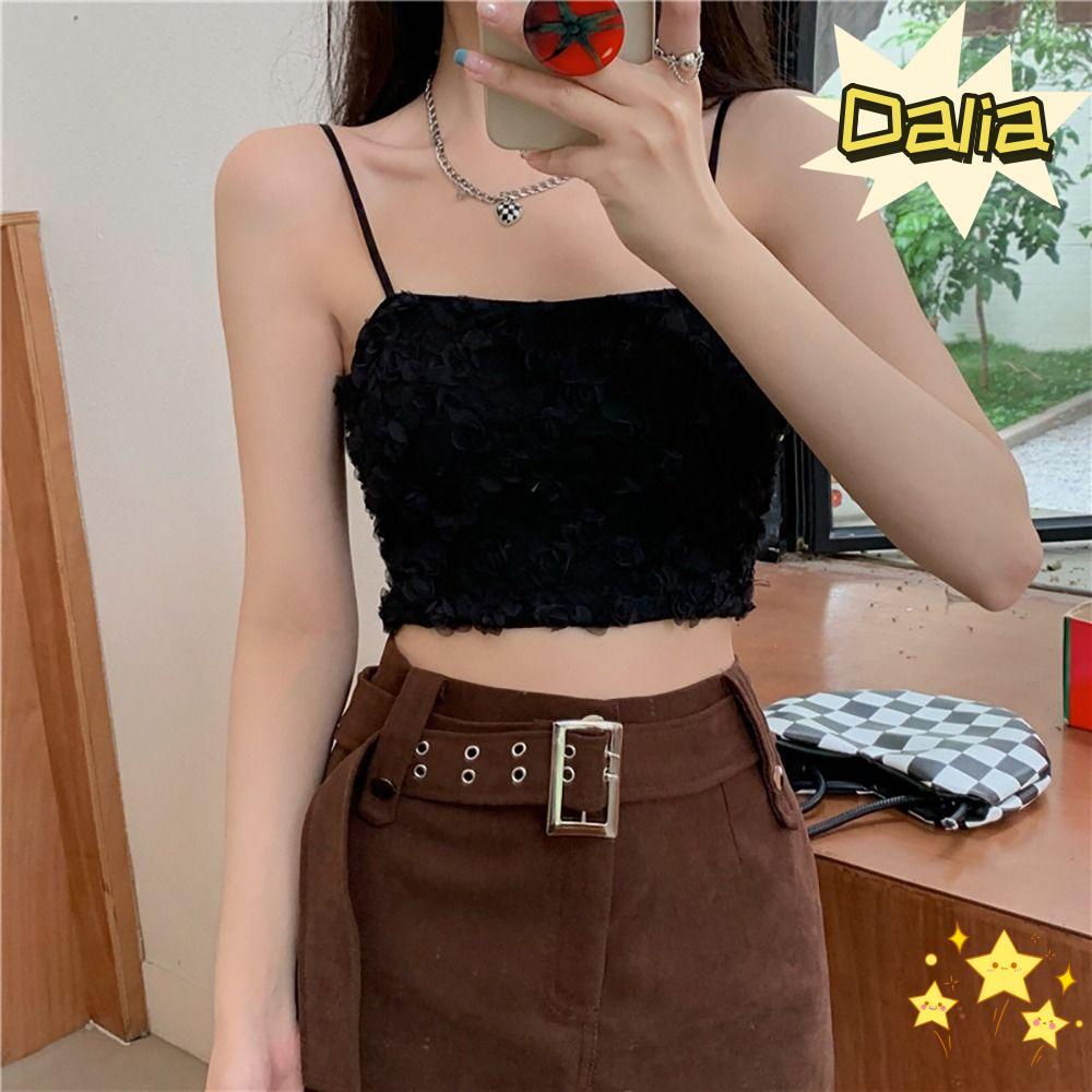 Dây đeo Spaghetti hoa DALIA, áo hai dây ren thanh lịch vàcrop top nữ ngọt ngào