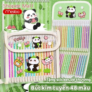 Bút đánh dấu học sinh nhiều màu sắc Mesibo, có hiệu ứng kim tuyến nhẹ, bộ cây, thiết kế đẹp mắt và tặng kèm tem gấu trúc