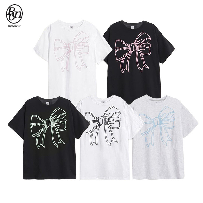 VJJ7 RONRON Bow-tie short sleeves Jennie Kim Jennie and Park Soo-jii's same style T Slim-fit loose w