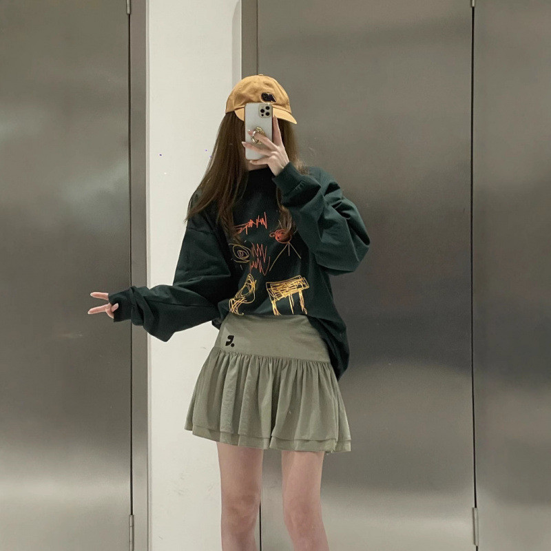 GSIM RestAndRecreation Printing RR Pleated double-layer short skirt, summer versatile skirt for hot 