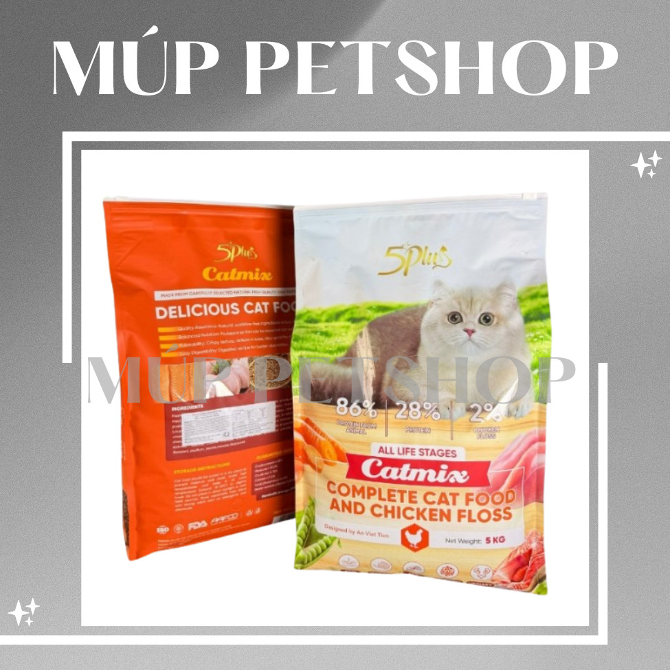 Hạt Mèo 5Plus Catmix, Hạt Mèo 5Plus Topping Ruốc Gà Thơm Ngon Túi 5kg