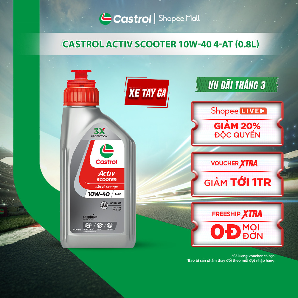 Dầu nhớt xe tay ga Castrol ACTIV SCOOTER 10W-40 4-AT (0.8L)