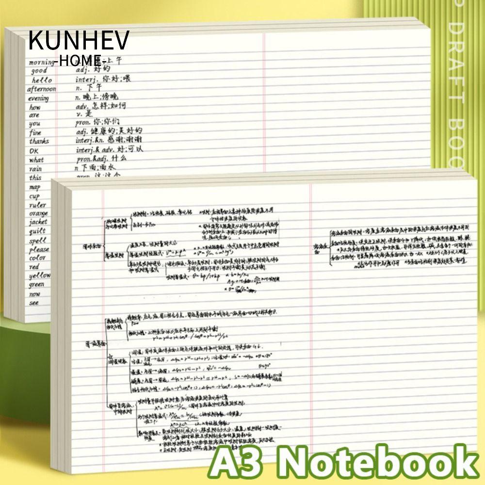 KUNHEV 50 tờ A3 Notebook, Giấy nháp viết học sinh có thể xé được, Giấy ghi nhớ lập kế hoạch tư duy d