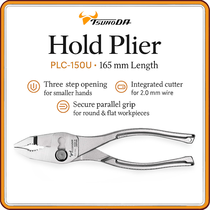 Tsunoda Parallel-Grip Hold Pliers – Slip-Joint Wire-Cutter Set 150 mm & 200 mm (PLC-150U) Hardened-S
