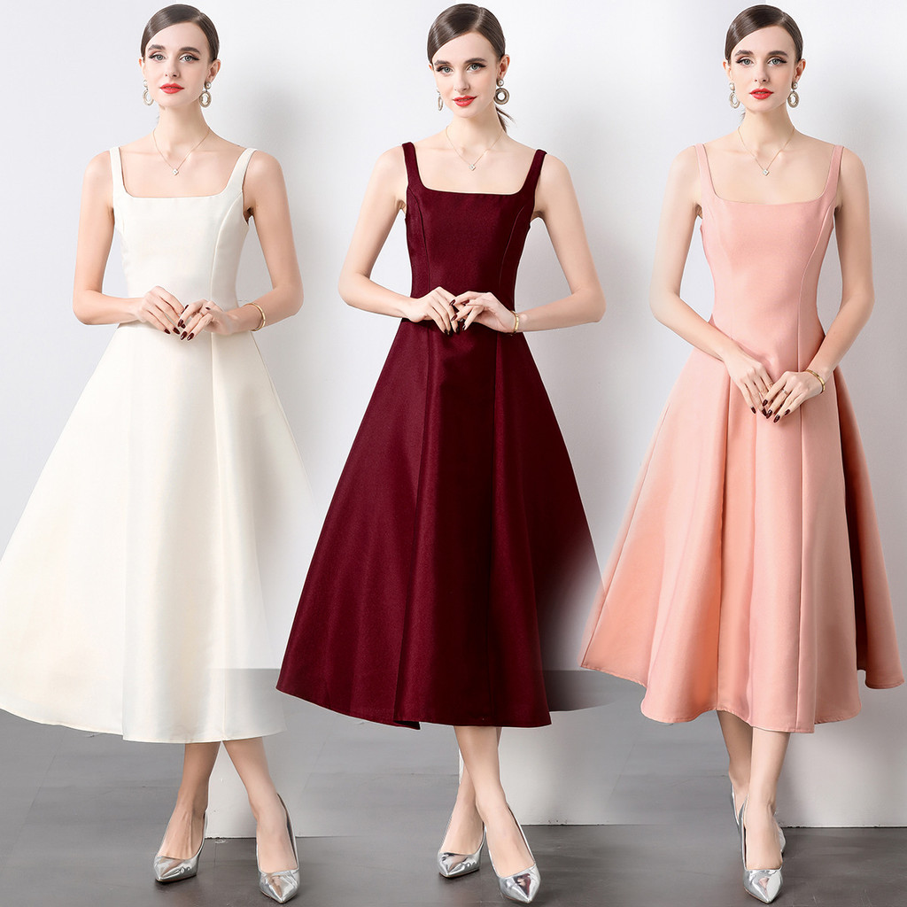 Satin Toasting Dress2025New bridal engagement dress, red strap dress suitable for everyday wear, Fre