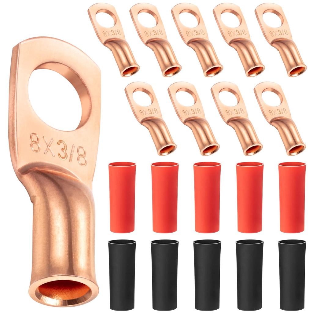 Maxdot 10 Gói UL Test Wire Lugs 8 Gauge Stud Ring Terminals Heavy Duty Copper Crimp Lugs Cáp hàn Bar