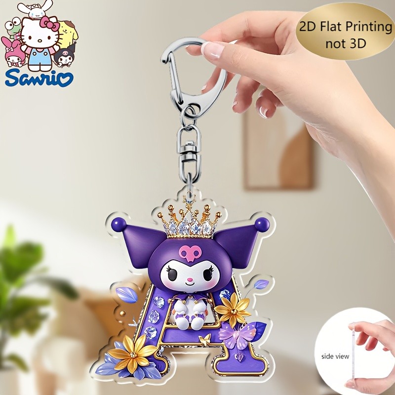 2D Flat 1Pc Sanrio Kuromi Acrylic Cartoon Cute Keychain A-Z English Letters Purple Car Decoration Ki