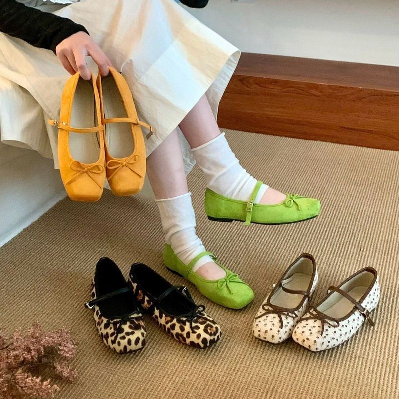 Retro Pháp Da Báo In Dây Đeo Bằng Mary Jane Giày Nữ 2026 Mới Xuân Thu Nơ Giày Ba Lê Phong Cách Dạ Hội / Hạt 3.23