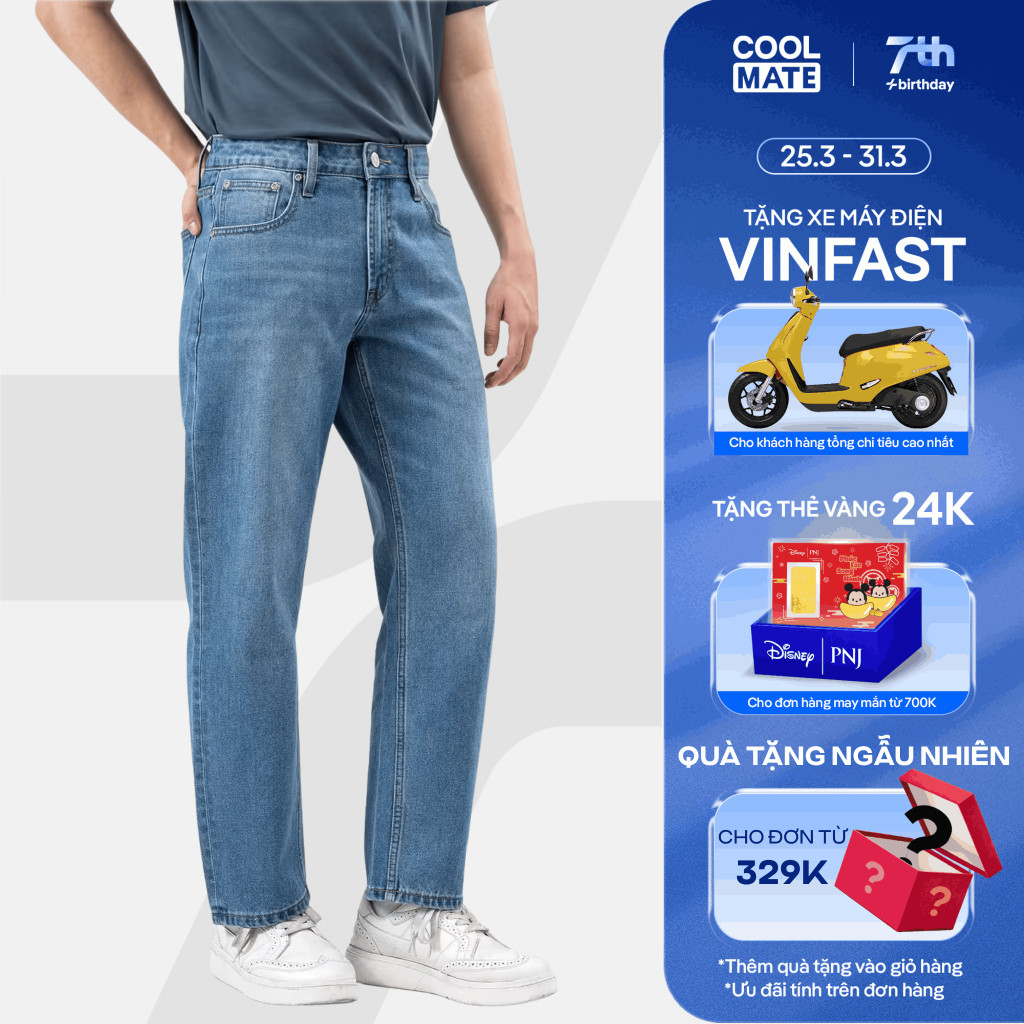 Quần Jeans Basics dáng suông rộng Regular Straight dày dặn, thoải mái, quần đi làm đi chơi dạo phố Coolmate