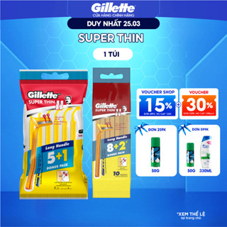 [Mua 5 Tặng 1] Dạo Cạo Râu GILLETTE Super Thin Cán Vàng - Gói 5 Cây Tặng 1/ 8 Cây Tặng 2