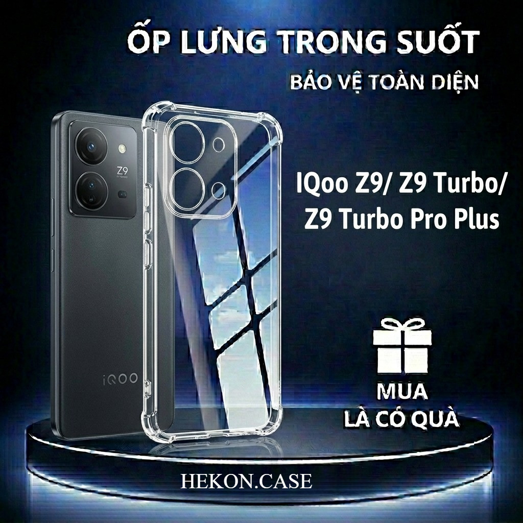 Ốp lưng chống sốc IQoo Z9/ Z9 Turbo/ Z9 Turbo Pro Plus trong suốt, silicon, bảo vệ camera- HEKON.CAS