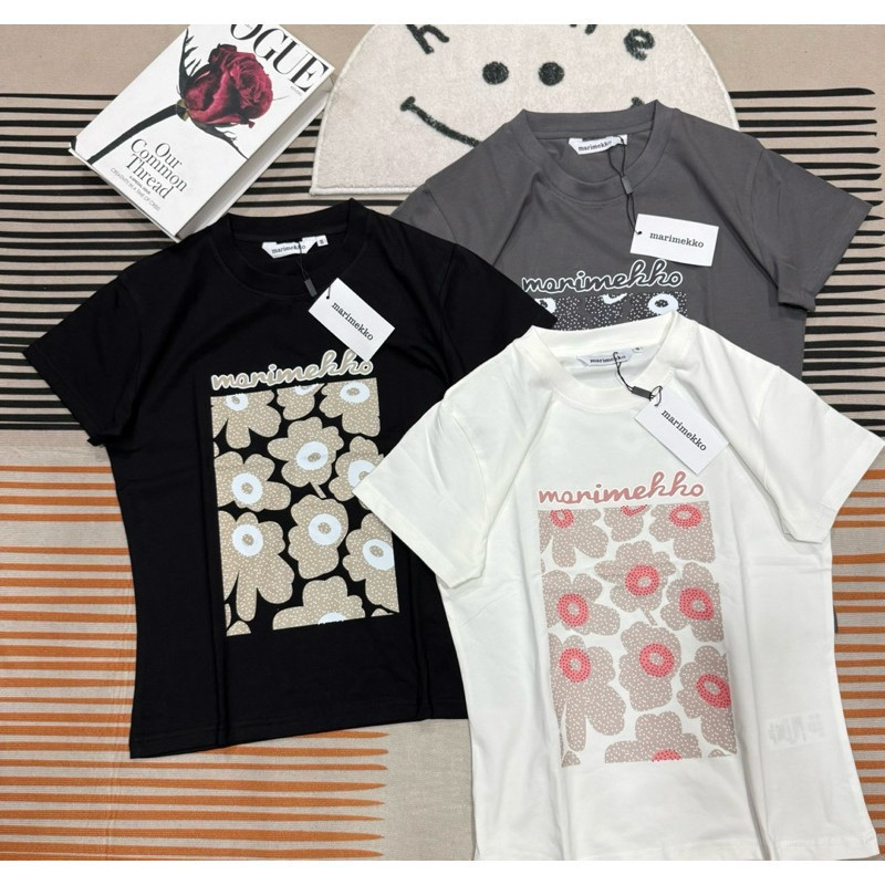 Mari * * Áo thun nam nữ xu hướng kko có in hoa cotton và tay ngắn