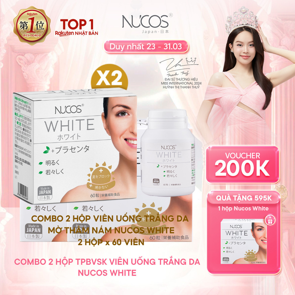 [2 Hộp] TPBVSK Viên Uống Trắng Da Nucos White Hỗ Trợ Mờ Thâm Nám Sáng Da Chống Nắng [2Hộp x60 viên]