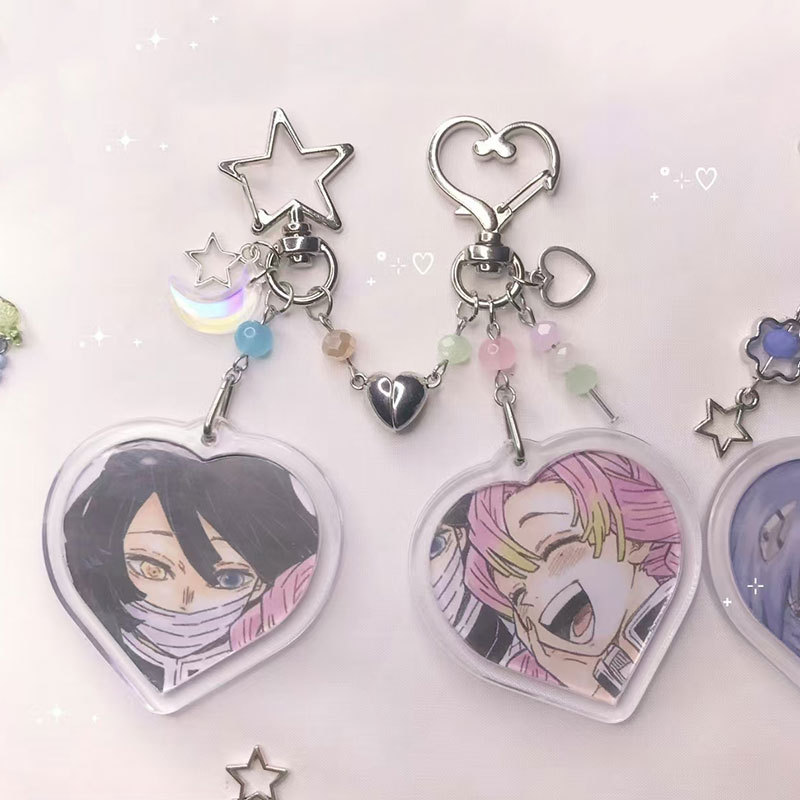 Handmade obanai and mitsuri matching keychains