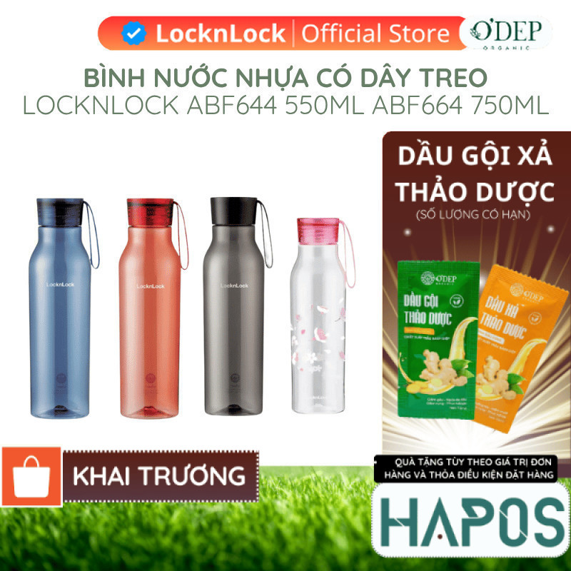 Bình nước nhựa LocknLock Eco Bottle có dây treo, an toàn cho sức khỏe ABF644 550ML ABF664 750ML - HA
