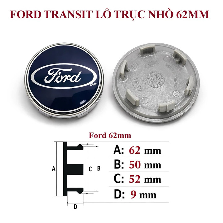 LOGO CHO FORD TRANSIT, FORD FOCUS, LOGO CHỤP MÂM XE FORD 62MM – XANH VIỀN CROM SANG TRỌNG