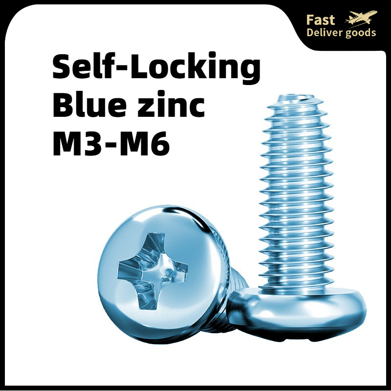 Vít bake đầu cầu thân bu lông (mạ kẽm màu xanh)M3 M4 M5 M6 / Pan Head Phillips Screw Blue Zinc Plate