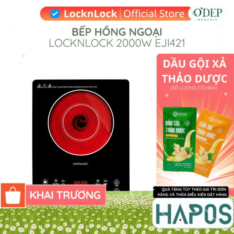 Bếp hồng ngoại LocknLock 2000W Chính hãng cảm ứng đa năng, khóa an toàn trẻ em EJI421   - HAPOS HEL